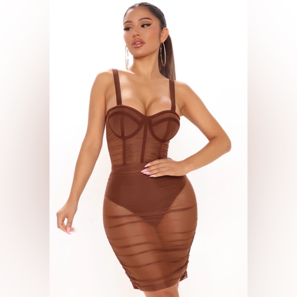Brown corset mesh dress NWOT